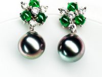 黑珍珠 祖母綠耳墜